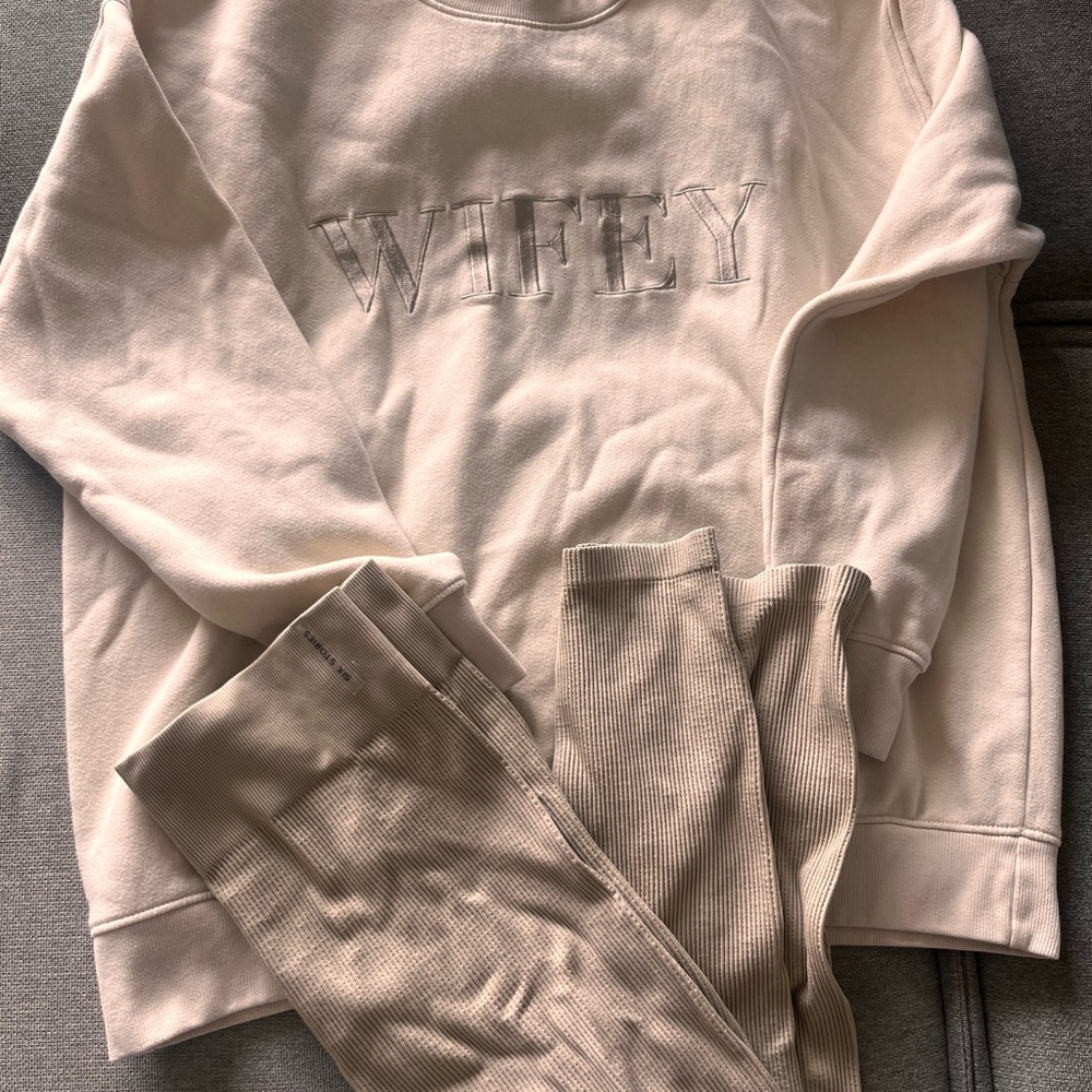 Women's Wifey Cream Crew Neck Sweater